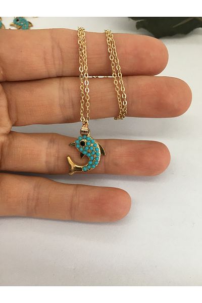 BalıkHediyelik TURQUOISE (firuze) STONE NECKLACE EARRING SET OUR MODELS-1001