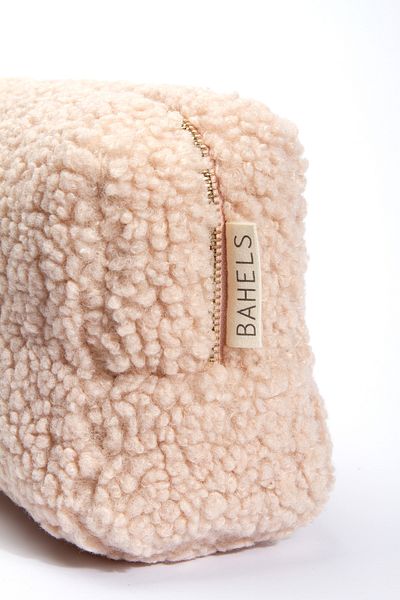 BAHELS Teddy Plush Beige Large Size Makeup Bag Travel Bag