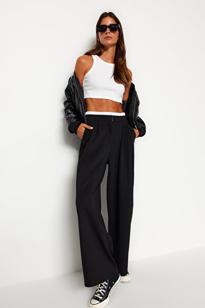 Trendyol Collection Wide Leg Black Boxer - Detailed Kalhoty Twoaw24Pl00360