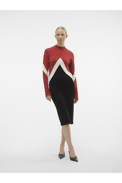 Vero Moda Strickkleid VMNANCY BLOK LS O-YAKA BKN ELBİSE LCS