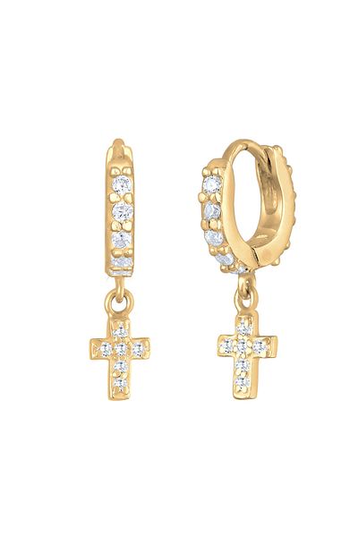 ELLI Ohrringe Huggie Hoops Creolen Kreuz Zirkonia 925 Gümüş