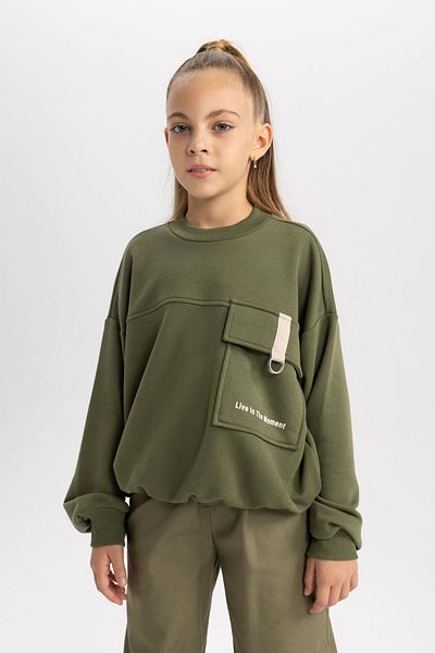 DeFacto Girl's Oversize Wide Fit Pocket Printed Sweatshirt A8076A823Au