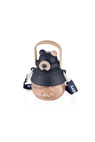 Vagonlife TKK 1000ml Bear Pattern Tritan Water Bottle with Strap Suitable for Use with or Without Straw