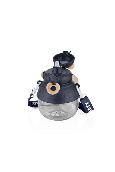 Vagonlife TKK 1000ml Bear Pattern Tritan Water Bottle with Strap Suitable for Use with or Without Straw