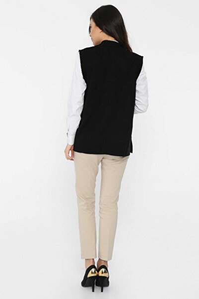 Uludağ Triko Чорний сталевий плетений жіночий жилет 1111