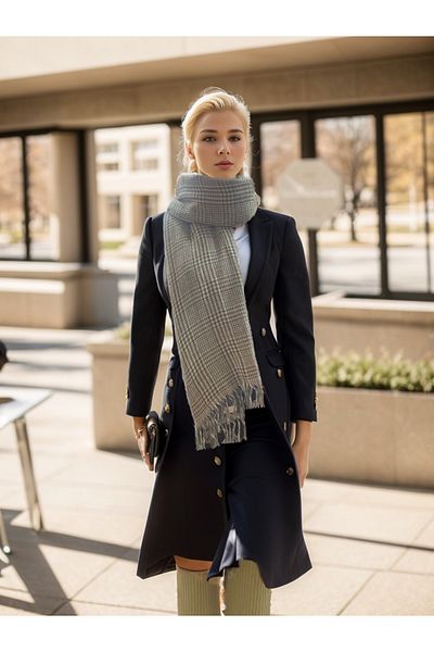 new ats Plaid Patterned Double Sided Shoulder Shawl