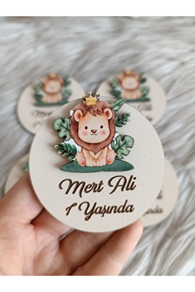 guluslazerkesim 10 ADET AHŞAP ASLAN DESENLİ MAGNET DOĞUM GÜNÜ HEDİYELİK MAGNET
