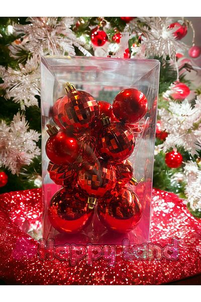 Happyland Christmas Pine Tree Ornament Christmas BallsRed Color Acetate Boxed Set of 20 Christmas Balls