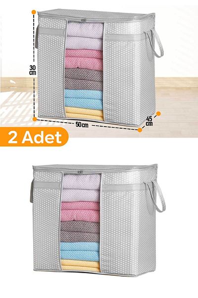 Serstil 2 Pieces - Storage Bag with Window 50 X 45 X 30 Cm - Gray Spotted