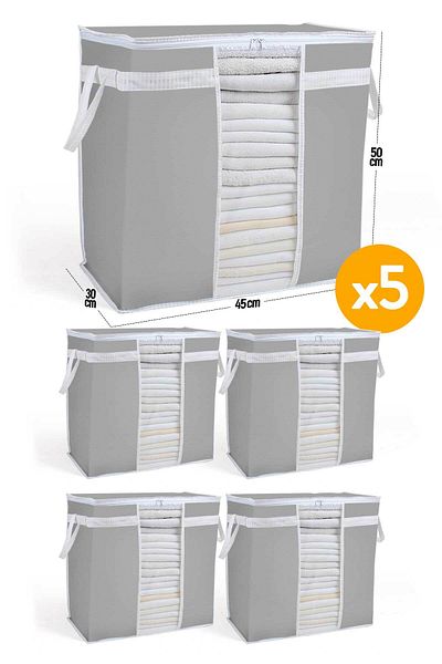 Serstil 5 Pieces - Storage Bag with Window 50 X 45 X 30 Cm - Anthracite