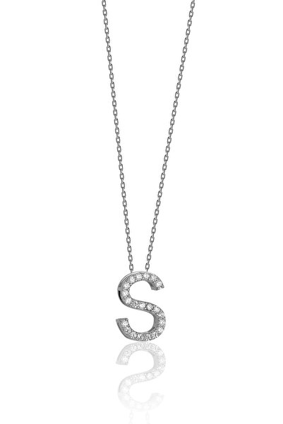 Ziu 925 Ayar Üç Boyutlu Zirkon Taşlı S Harfli Kadın Kolye Uzunluk 45 Cm
