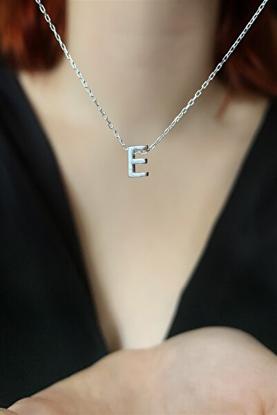 Ziu 925 Ayar Üç Boyutlu Gümüş Kaplama E Harfli Kolye Uzunluk 42 Cm