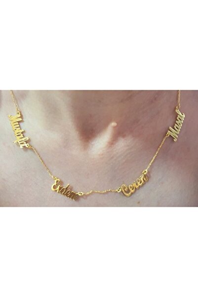 Ziu 925 Ayar 4 Isimli Kadın Gümüş Kolye Uzunluk 45 Cm (GOLD, ROSE VE GÜMÜŞ RE...