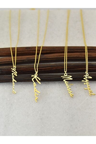 Ziu 925 Ayar Kişiye Özel Dikey Isimli Gümüş Kolye Uzunluk 45 Cm