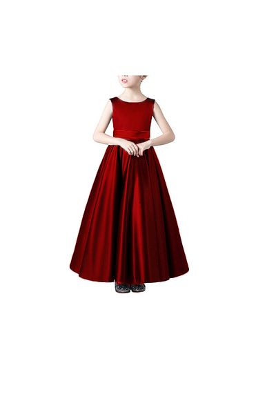 NSMLİFE Girl's Red Satin Dress Graduation Dress Birthday Dress
