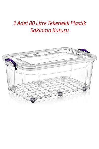 Polytime 3 Pieces 80 Liter Multi Box Storage Box with Wheels - E-515-3