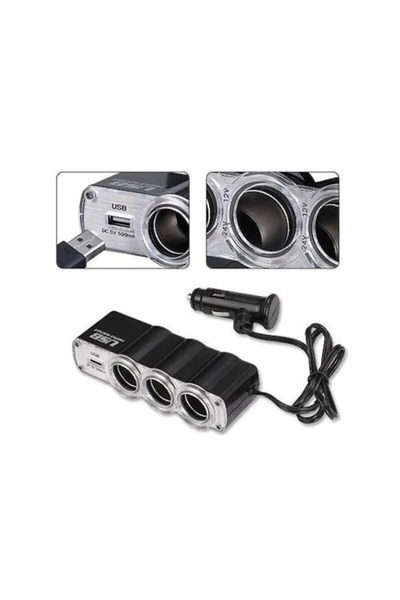 Tiger Marketing 3 Çıkışlı 12/24 Volt Usb Oto Çakmaklık Çoğaltıcı Çoklayıcı