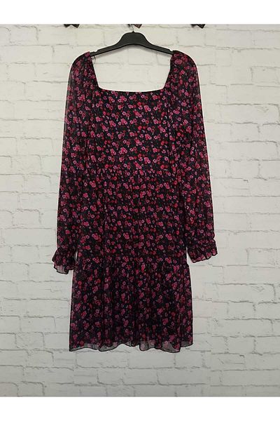 anne moda ankara Chiffon long-sleeved midi boykare collar dress