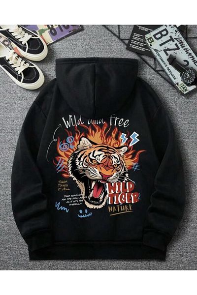 JDM Суитшърт с качулка Wild Tiger Kaplan със специален дизайн, стандартна кройка и щампа отпред и отзад