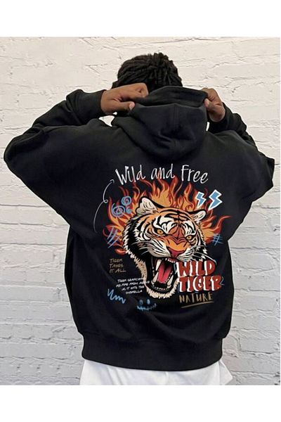JDM Суитшърт с качулка Wild Tiger Kaplan със специален дизайн, стандартна кройка и щампа отпред и отзад