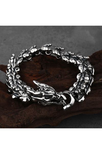 Viking سوار من الفولاذ المقاوم للصدأ والتشويه 316L بتصميم التنين من Ouroboros