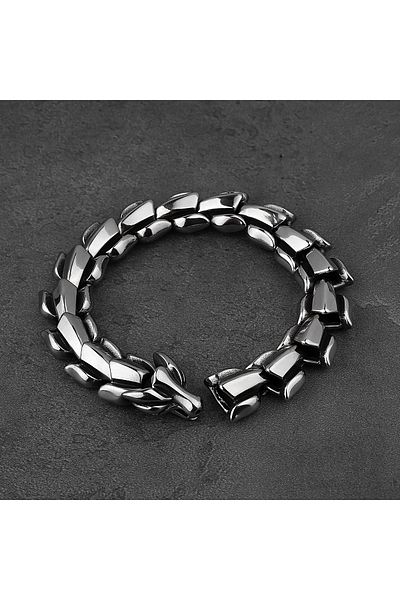 Viking Stainless & Tarnish Resistant 316L Steel Bracelet with Ouroboros Dragon Design