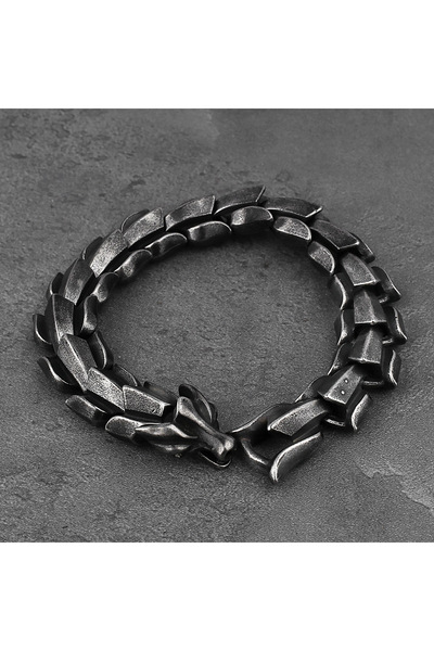 Viking سوار من الفولاذ المقاوم للصدأ والتشويه 316L بتصميم التنين من Ouroboros