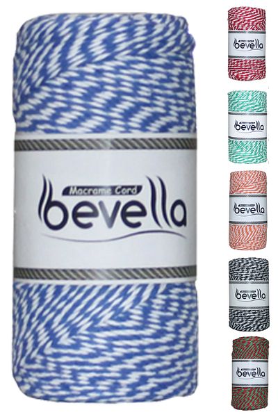 Bevella Macrame Cord 200 g Premium Blue White Martentica Thread - Gift Packaging Included