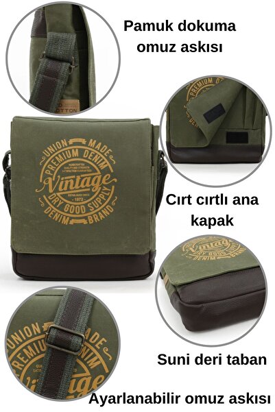 Old Cotton Cross Strap Postman Shoulder School Tablet Bag Water Resistant Waxed Canvas - 7112