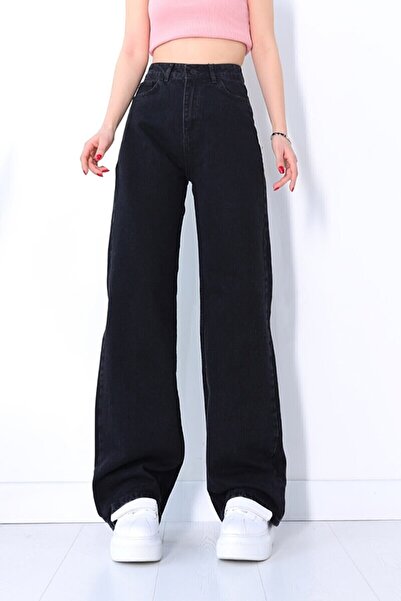 MAKRAS EXCLUSIVE Napoli 90's Black Lycra Super High Waist Loose Jean Trousers...