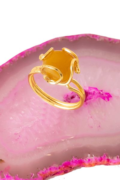 Tesbih Atölyesi Certified Rococo Model Yellow Agate Stone Ring - Adjustable