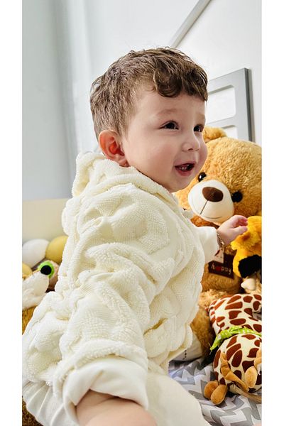 TD Collection Teddy Plush Baby/Kids Jacket Hooded Pocket, Lined Ecru New Year's, New Year's Gift Package