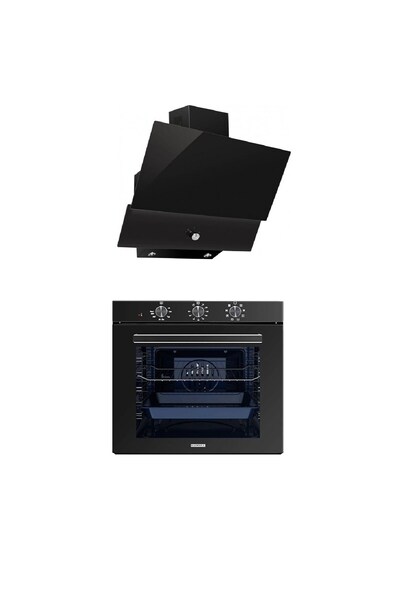 Luxell 88 LİTRE SÜPER KRİSTAL SİYAH ANKASTRE 2 Lİ SET(A68-sf3 Fırın /da88 Davlumbaz Rotary Düğmeli)