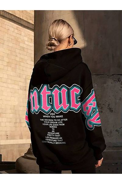 Keywest Hanorac oversize cu glugă, unisex, cu imprimeu