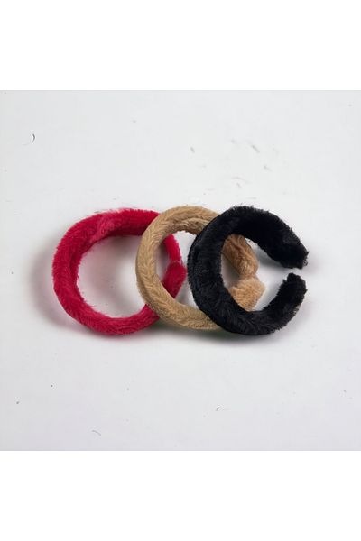 alsaccessories Тройна плюшена корона за коса - червена, кафява, черна корона за коса
