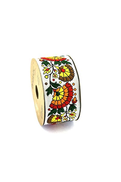 FANTASTIC KURDELE FLOWER PATTERNED MULTICOLORED WOVEN BORDER RIBBON (50mm WIDTH - 10m LENGTH)