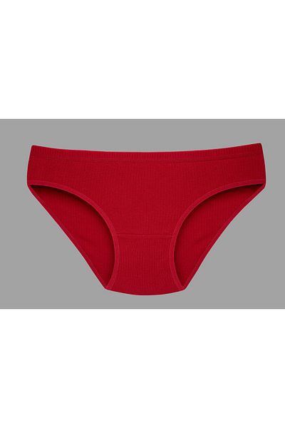 Ramior Set of 5 100% Cotton Colorful Ribbed Special Waist Bikini Panties (Red-Navy Blue-Black-White-Pink)