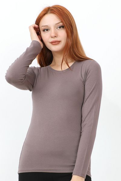 InStyle Long Sleeve Crew Neck Basic Body - Καφέ
