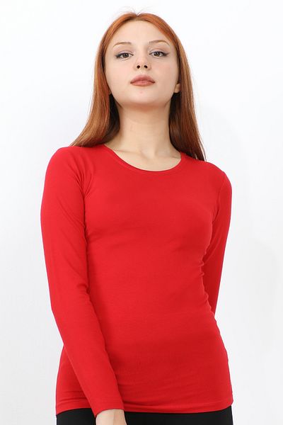 InStyle Long Sleeve Crew Neck Basic Body - Κόκκινο