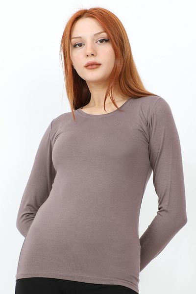 InStyle Long Sleeve Crew Neck Basic Body - Καφέ