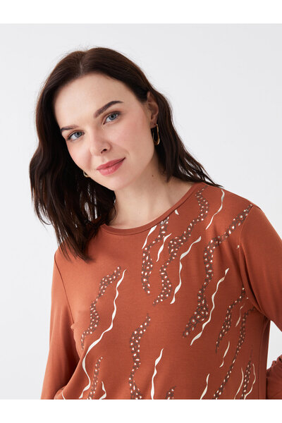 LC Waikiki Vzorované dámske tričko s dlhým rukávom a výstrihom