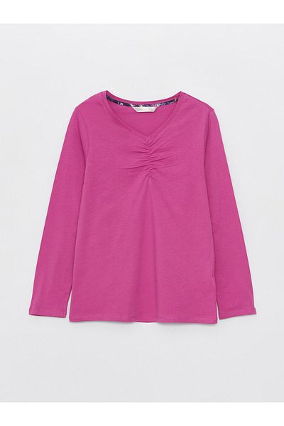 LC Waikiki Gemustertes, langärmliges Damen-Pyjama-Set mit V-Ausschnitt