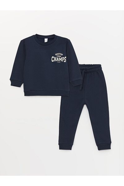 LC Waikiki Crew Neck Printed Long Sleeve Baby Boy Sweatshirt and Sweatpants 2-Piece Set
