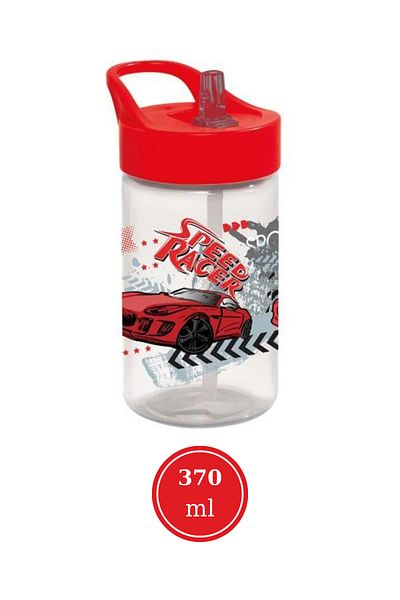 Flosoft Race Car Children's Flask with Straw, Racer Pattern Water Milk Soft Drink Cup with Lid 430ml