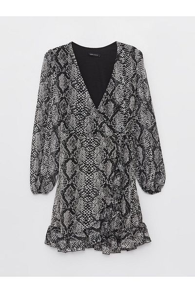 LC Waikiki Rochie de damă cu mânecă lungă cu decolteu în V cu model