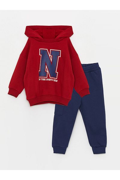 LC Waikiki Printed Long Sleeve Baby Boy Hoodie and Sweatpants Set of 2