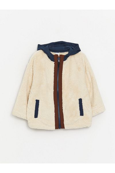 LC Waikiki Kapuzen-Langarm-Farbblock-Plüsch-Baby-Jungen-Sweatshirt mit Reißverschluss