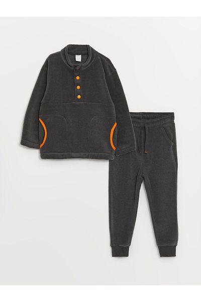 LC Waikiki Stand Collar Long Sleeve Fleece Baby Boy Sweatshirt and Sweatpants Set of 2