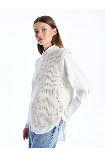 LC Waikiki LCW Modest Crew Neck Self Patterned Women's Knitwear Sweater New