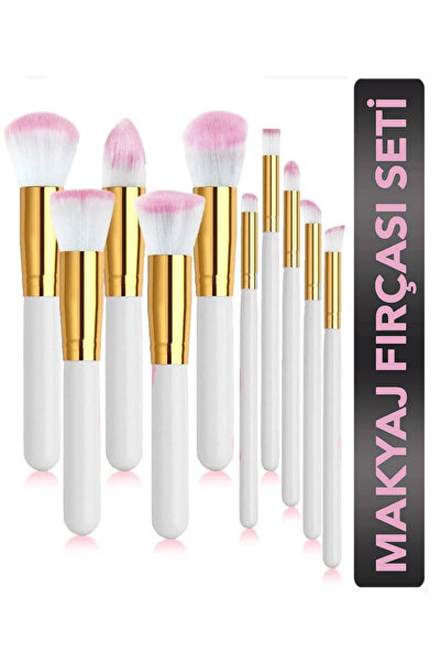 ROWENAROSE Profesyonel Makyaj Fırça Seti 10'lu Beyaz Saplı-Allık-pudra-kapatı...